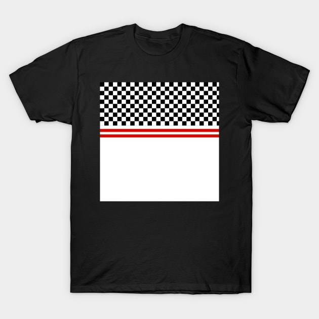 Black and White Racer Stripe Checkerboard T-Shirt by KathrinLegg